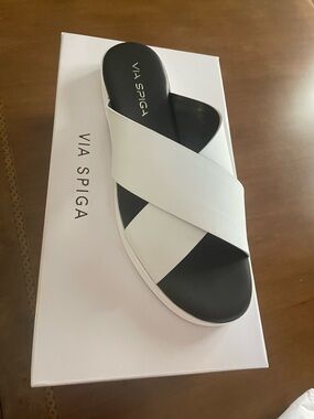 Via Spiga White leather Crisscross Slide Sandal